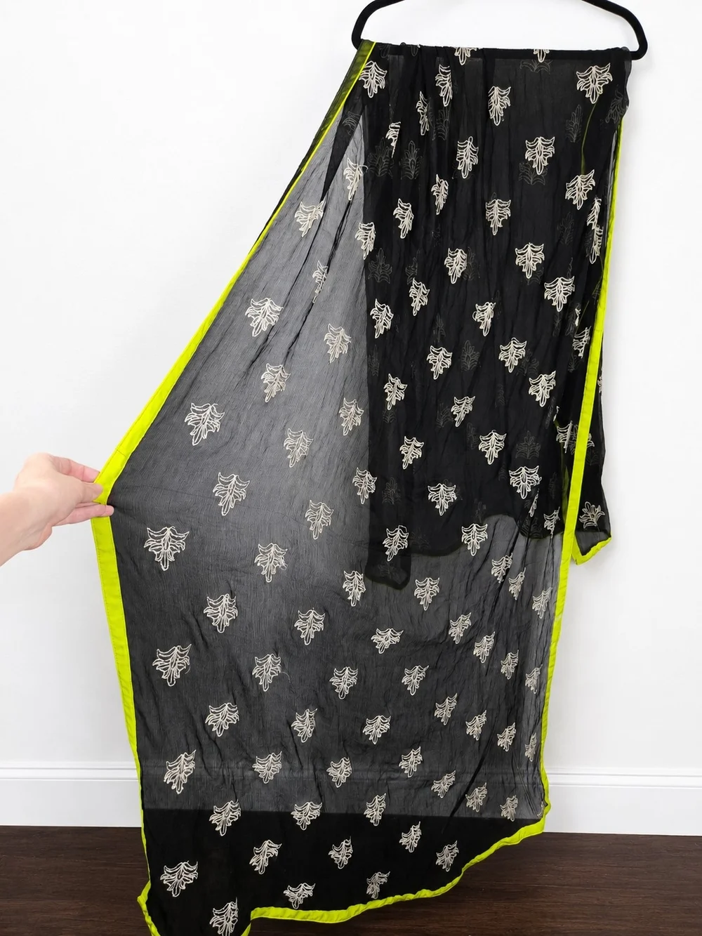 Oversized Sheer Embroidered Wrap Shawl Scarf Neon Trim Resort Beach Cover Up